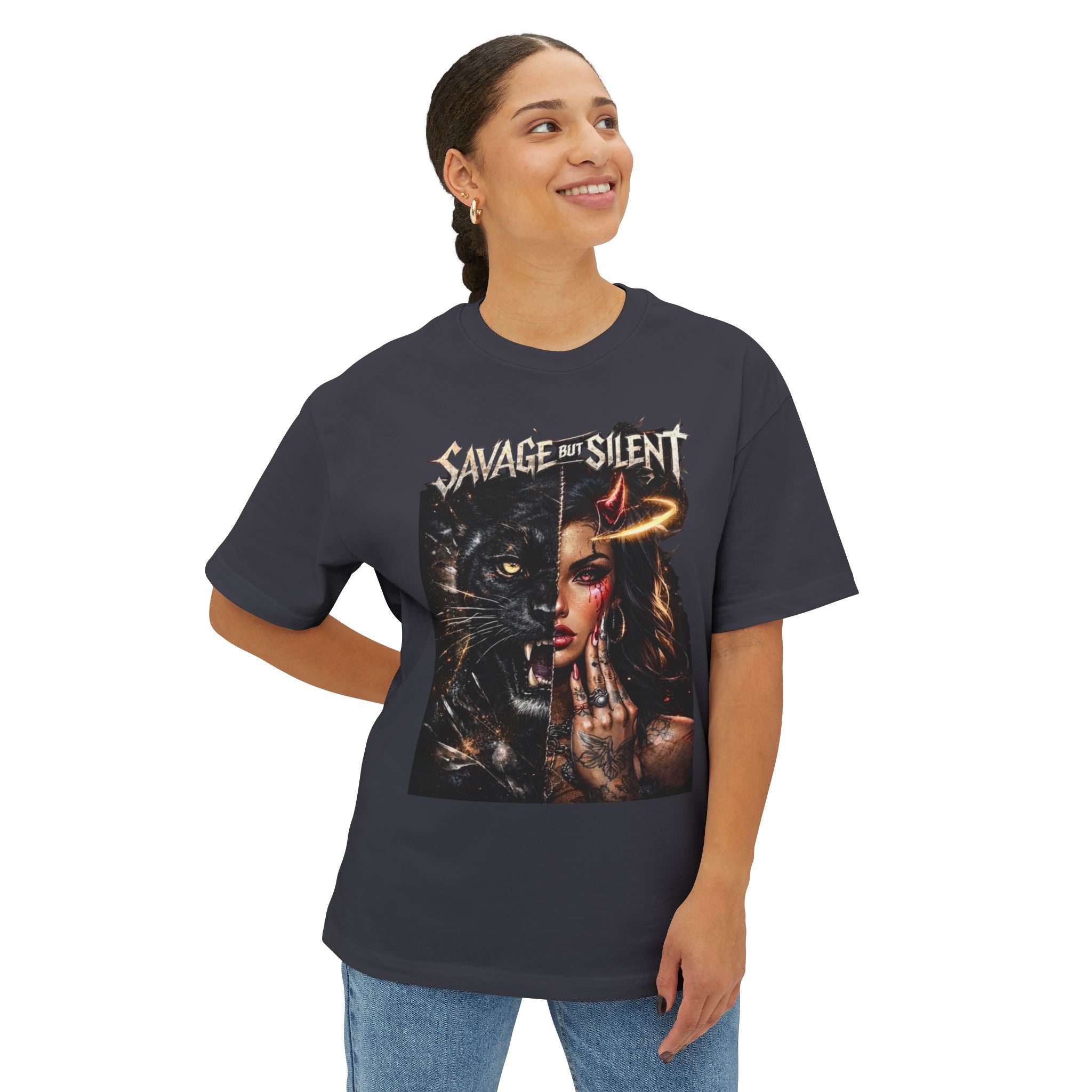 Savage But Silent Boxy Tee — Oversized Graphic T-Shirt