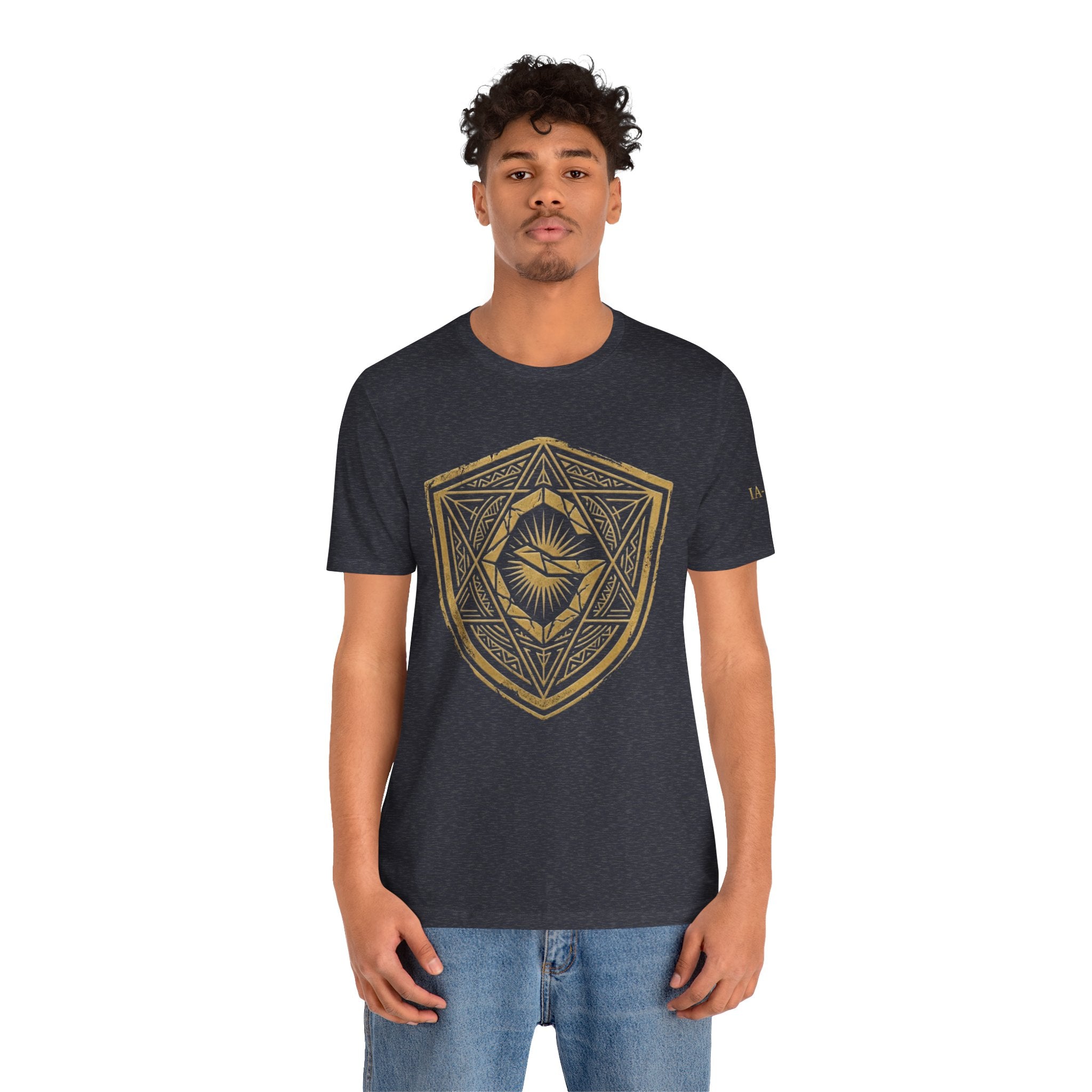 Mystic Golden Sigil Shield T-Shirt — Geometric Power Symbol Tee