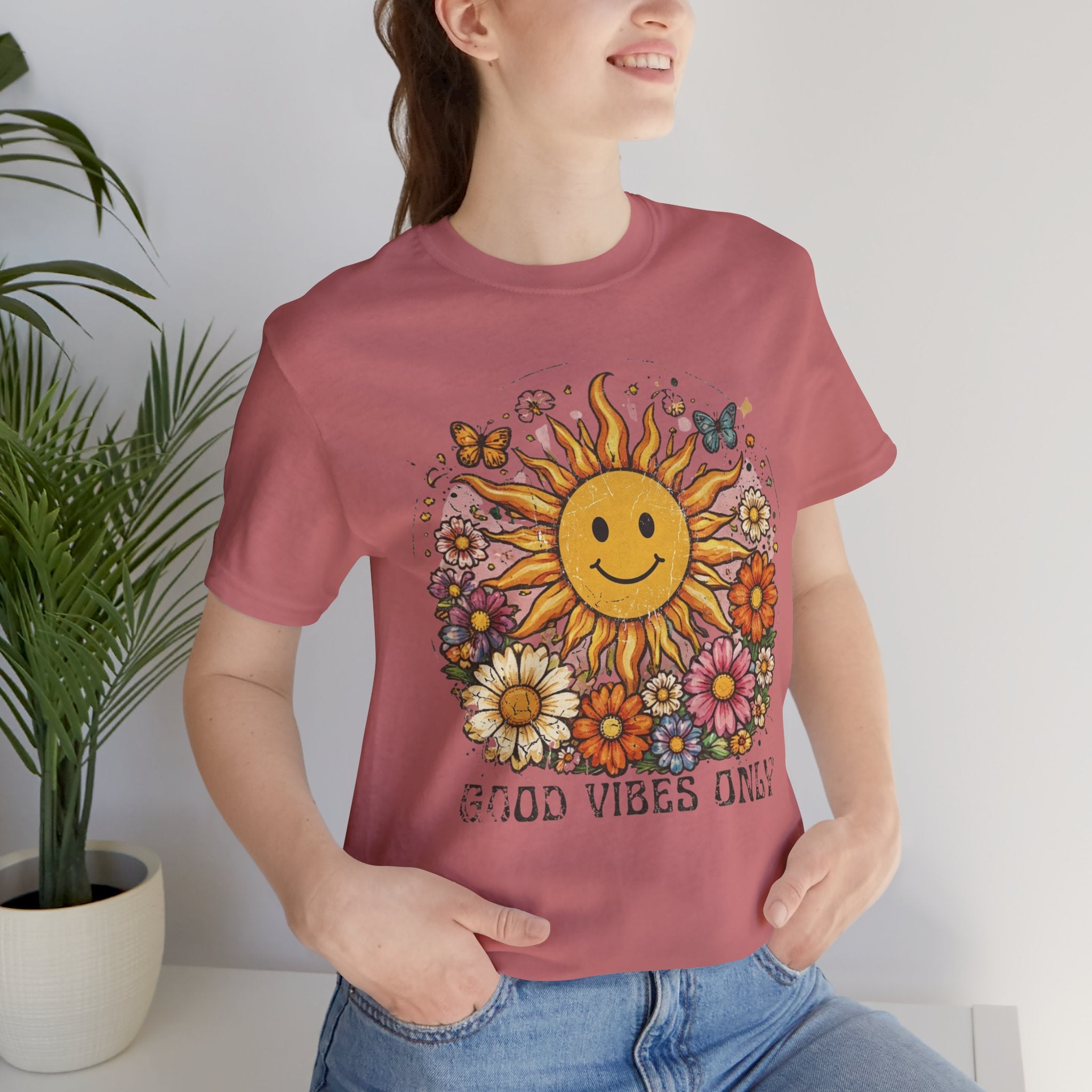 Good Vibes Only Sunflower Tee — Cute Retro Floral Graphic Shirt