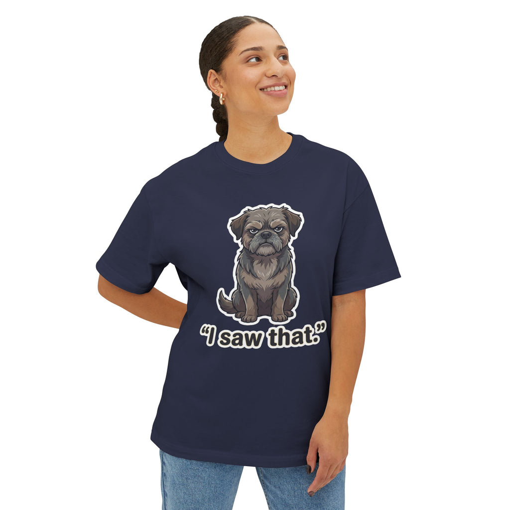 "I Saw That" Funny Dog Graphic Oversized Boxy Tee