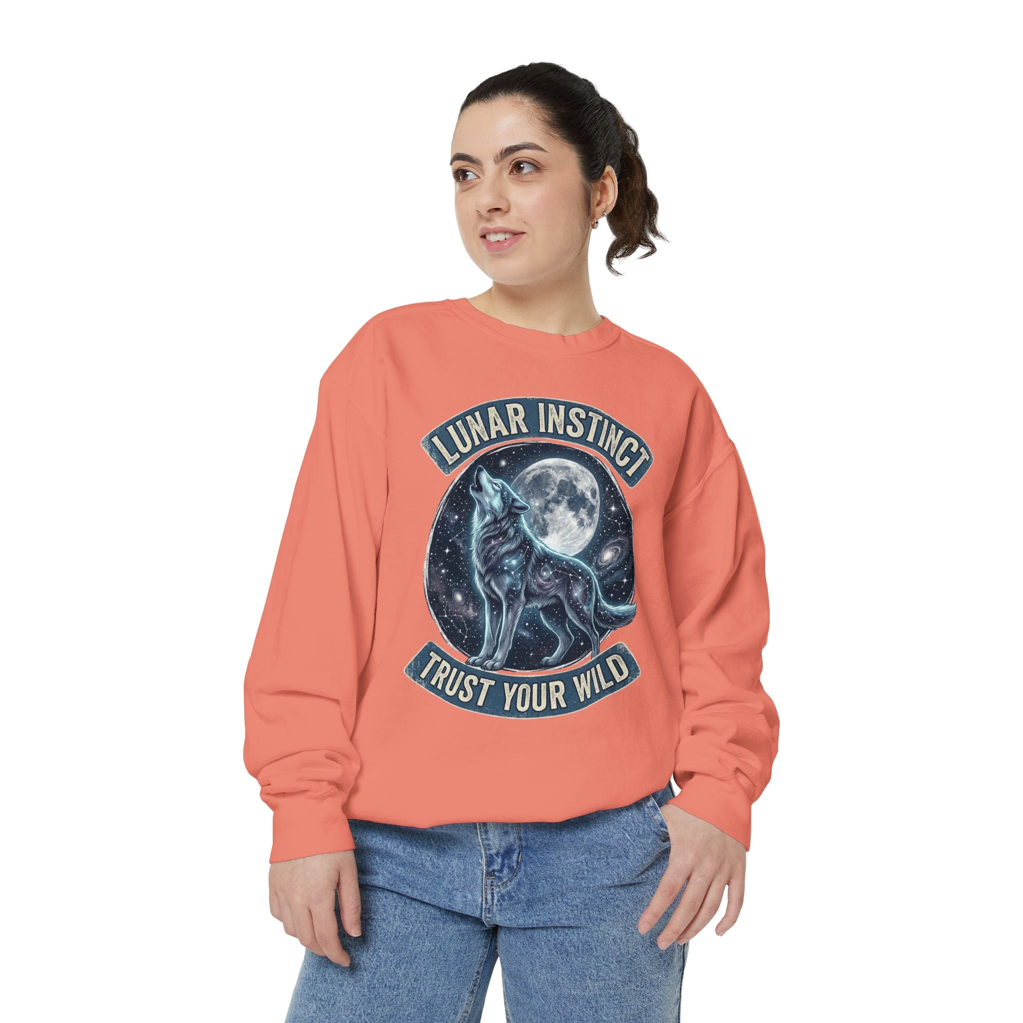 Lunar Instinct Wolf Sweatshirt — "Trust Your Wild" Moon Wolf Crewneck