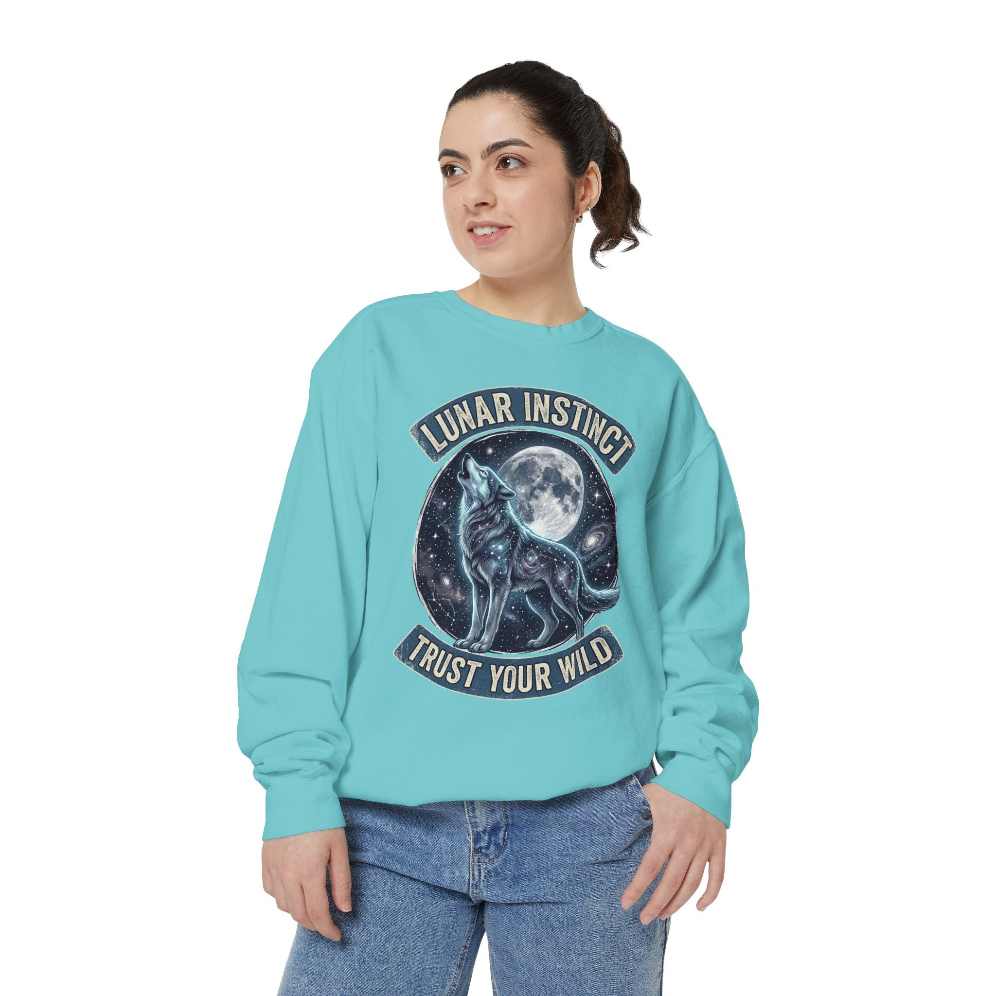 Lunar Instinct Wolf Sweatshirt — "Trust Your Wild" Moon Wolf Crewneck