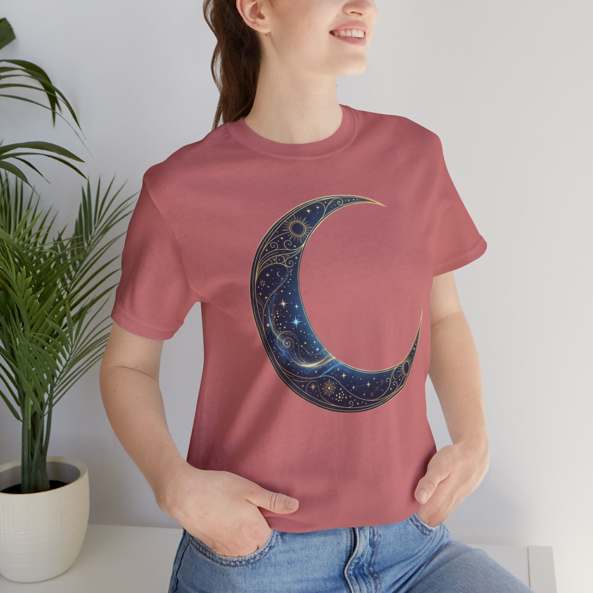 Crescent Moon Floral Tee — Celestial Night Sky Graphic T-Shirt