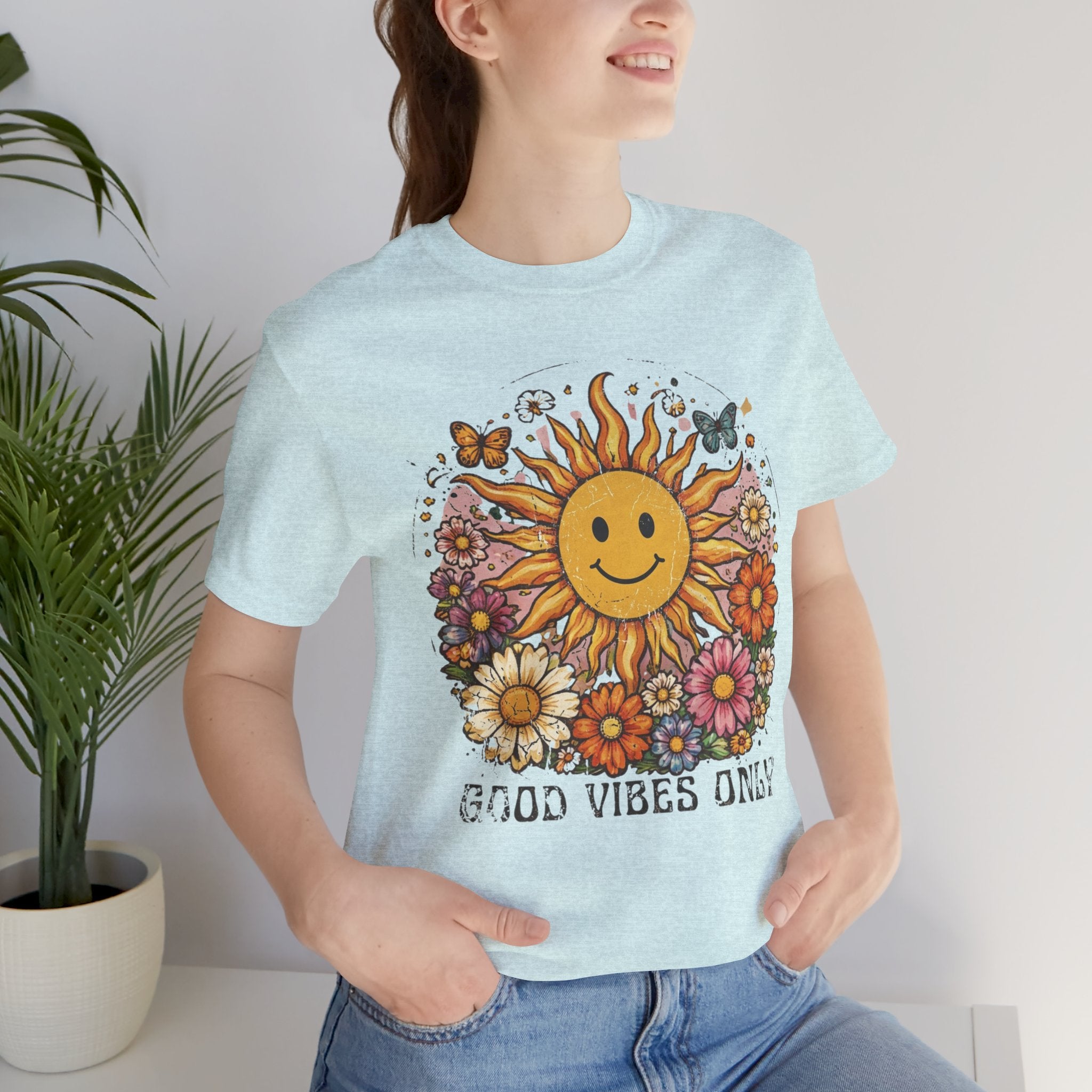 Good Vibes Only Sunflower Tee — Cute Retro Floral Graphic Shirt