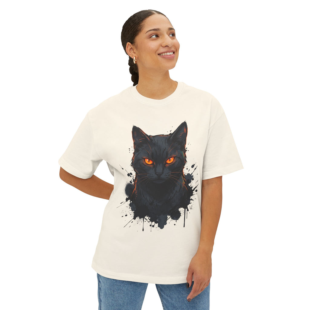 Black Cat Oversized Tee — Dark Instinct (Primal Circuit Collection)