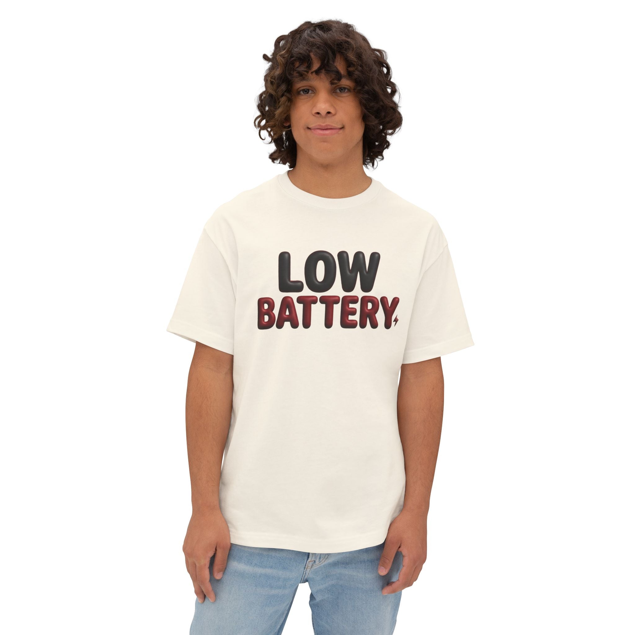 Low Battery Oversized Boxy Tee — Funny "Low Battery" Graphic T-Shirt
